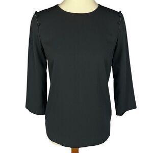 & Other Stories Black Button Shoulder 3/4 Sleeve Back Zipper Blouse Women’s 4